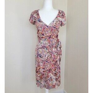 COLLETTE DINNIGAN Wrap 100% Silk Wrap Dress Size Small Abstract Print Artsy